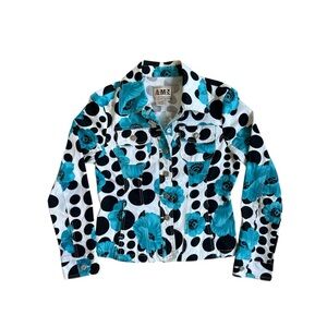 AMI White, Black and Blue Polka Dot Floral Jacket Size Small
